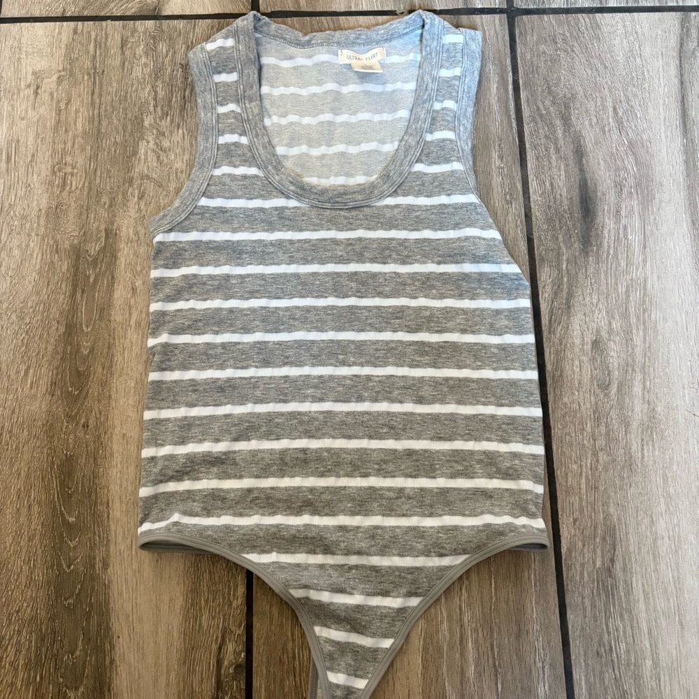 Ultra Flirt Gray and White Striped Top